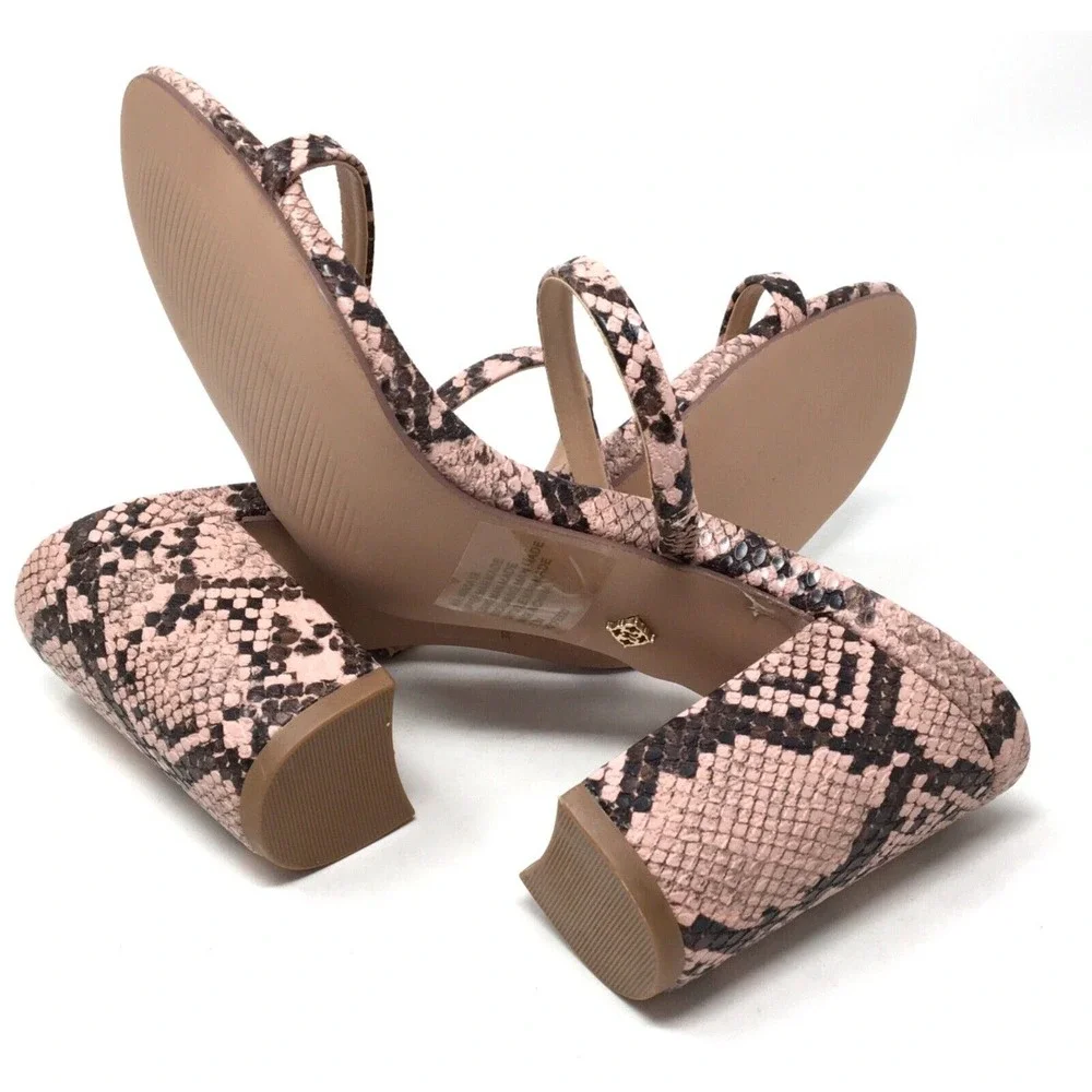 Nanette Lepore Mia Women's Size 7.5 Pink Snake Slide Block Heel Sandals Shoes - Picture 7 of 7